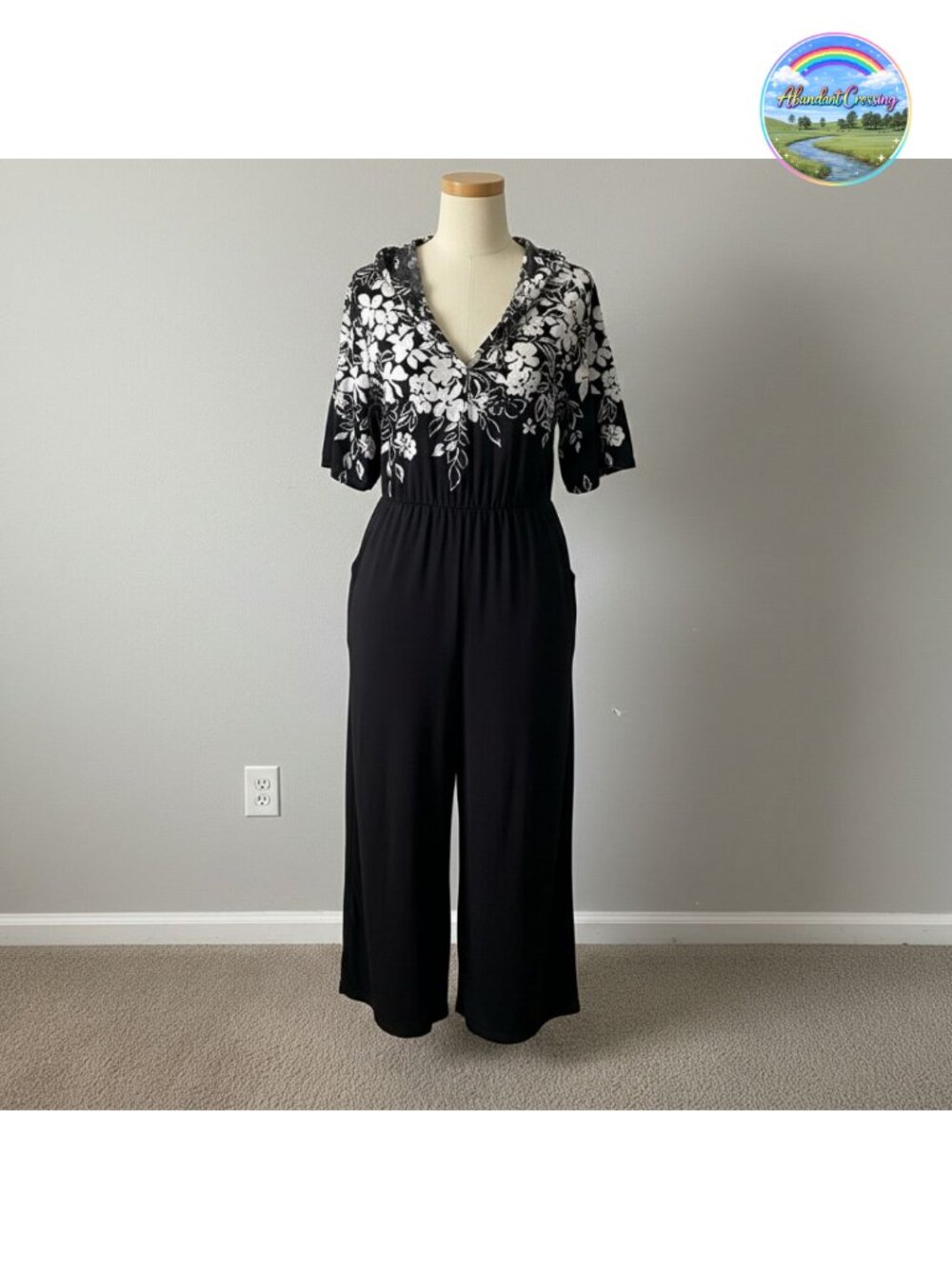 Womens Floral Print V Neck Short Sleeve Wide Leg Jumpsuit
